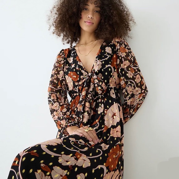 J. Crew Tie-front Lurex® dress in mixed print - Picture 3 of 4